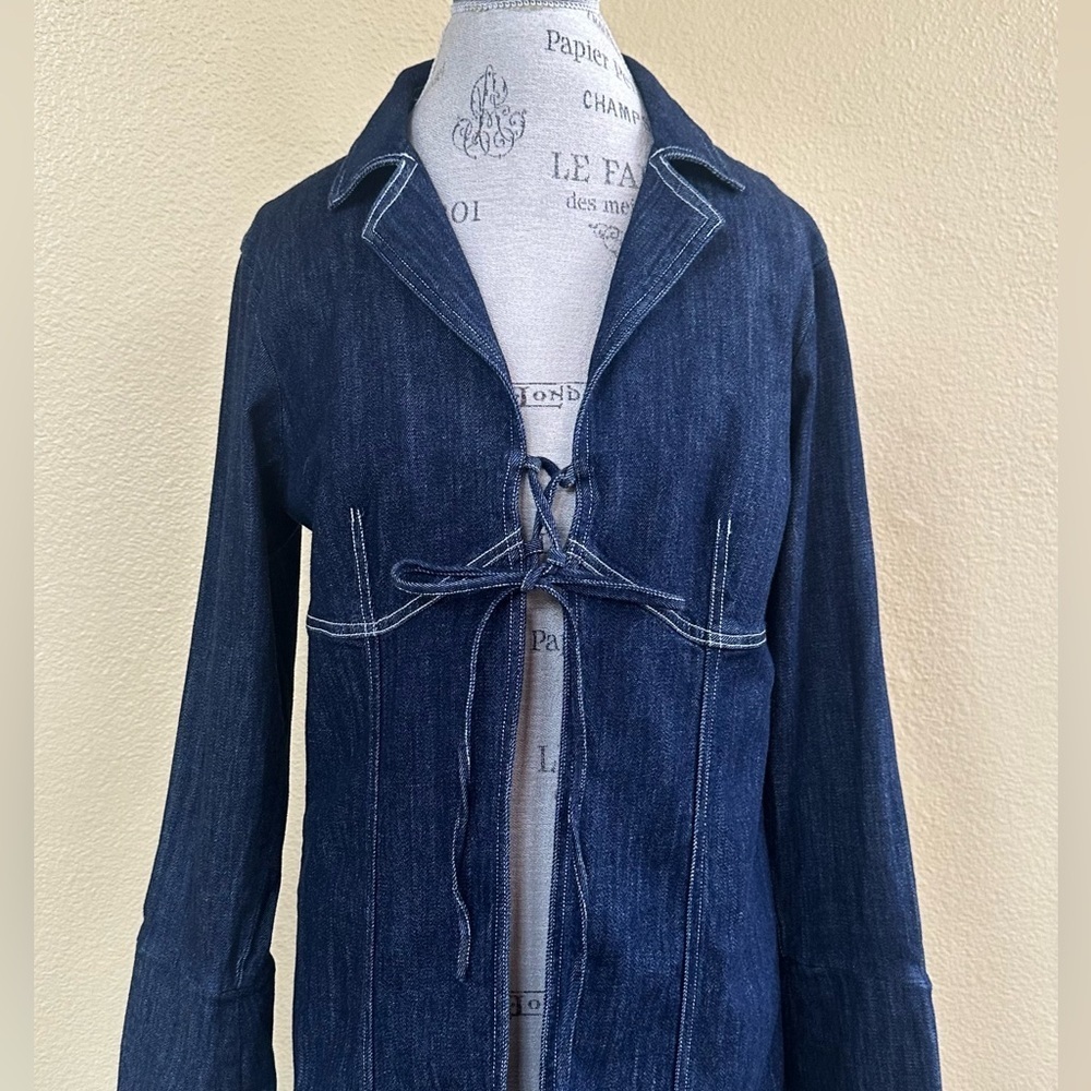 Pilcro (Anthropologie) Tie-Front Dark Blue Denim Tunic Blouse Medium Like New! - Picture 6 of 9